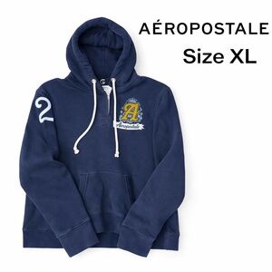 Y2K Aéropostale Women's Hoodie XL Slim Fit Navy Blue Embroidered Crest Logo GUC